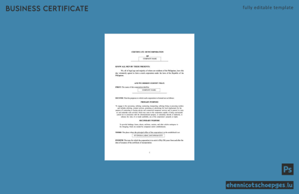 Philippinen, Batangas: Beispiel einer Gründungsurkunde (Word- und PDF-Datei)